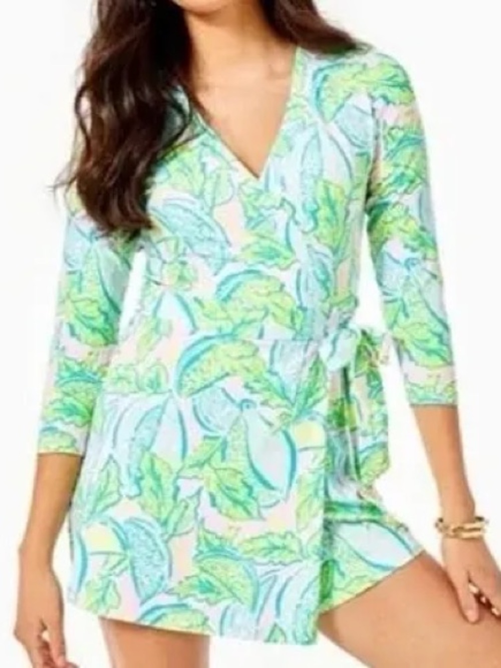 Lilly Pulitzer Turquoise, Lime & Pink Floral V-Neck Top